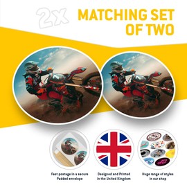 Vinyl Stickers (Set of 2) 20cm - Red Motocross Biker Bike #2565