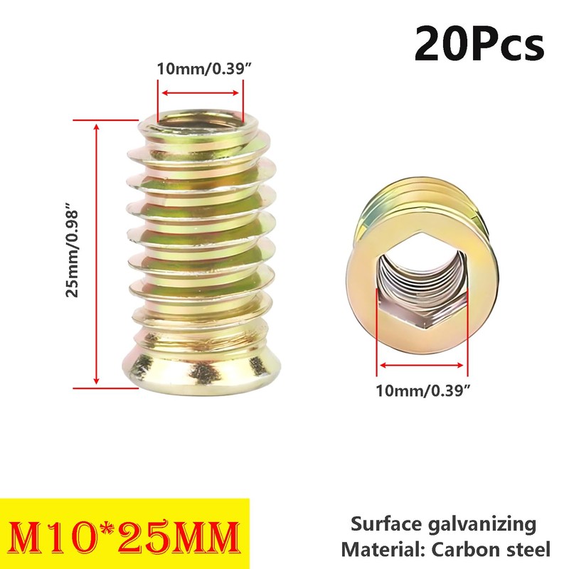 Qrity 20PCS Threaded Inserts Nuts, Hex Drive Head Nuts, Threaded