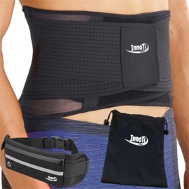 InnoTi Back Support for Men and Women - Back Support Belt for Stabilising the Lumbar Vertebrae during Sports and Work - Lightweight and Breathable - Compression with Double Adjustment Bands XL