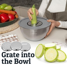 Priority Chef Stainless Steel Mixing Bowls with Lids Set, 3 Grater Attachments, Airtight Lids, Non-Slip Silicone Base Mixing Bowl Set, Large Prep Metal Mixing Bowls for Kitchen, Grey