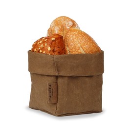 CALUTEA Small bread basket, brown, modern, vegan leather, bread basket, fruit basket, square foldable and versatile roll-up basket, 12 cm diameter