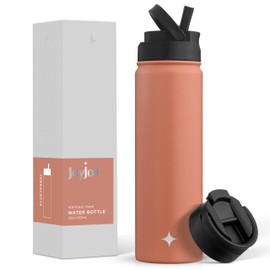 JoyJolt Triple Insulated Water Bottle with Straw Lid AND Flip Lid! 22oz Water Bottle, 12 Hour Hot/Cold Vacuum Insulated Stainless Steel Water Bottle. BPA-Free Leakproof Water Bottles - Thermos Bottle