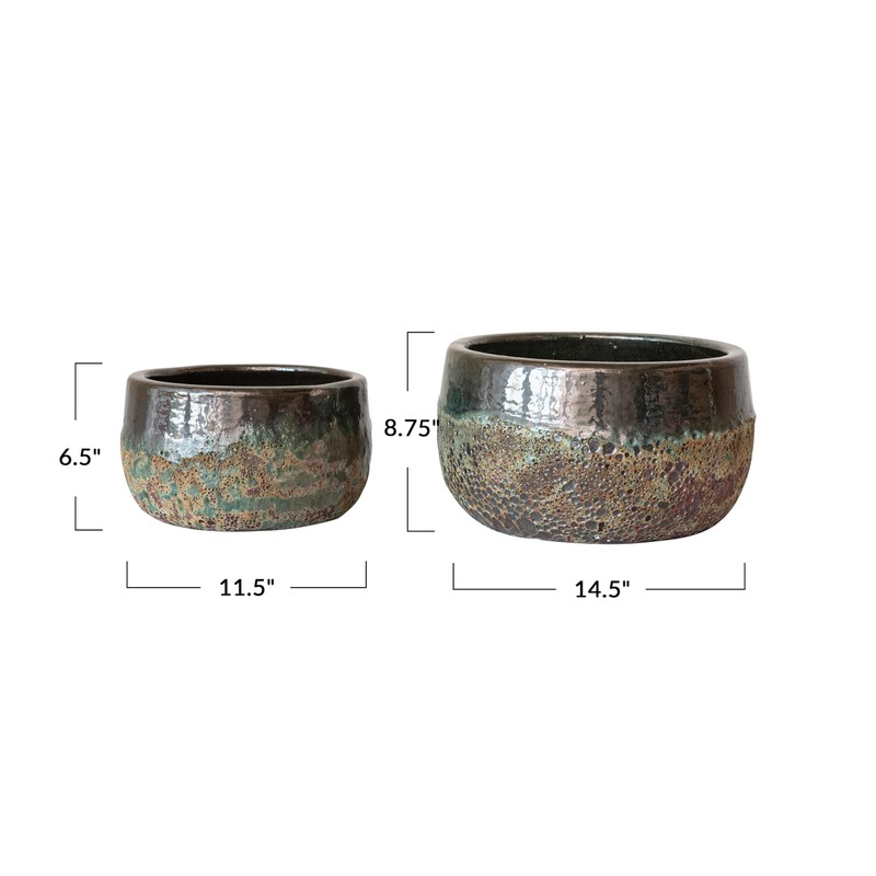 Creative Co-Op Textured Terra-Cotta Planters, Set of 2, Blue and