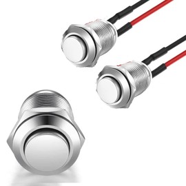 Pack of 2 12 mm Waterproof Switch, Pressure Switch, Waterproof Push Button Momentary Stainless Steel Button On with Wire for Horns, Car Bells, Cars etc. with Wire