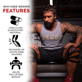 Xtreme.Passion Knee Wraps Pair Weightlifting Bandage Elasticated Straps for Gym Workout Fitness Squats Powerlifting Compression Support Men Women WOD Training Squatting Leg Press Bodybuilding (Orange)