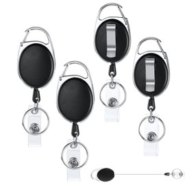 Key Fob Badge Holder, Pack of 4 Retractable ID Card Holder, Key Reel, Extendable Lanyard with Key Ring for Keys, Card Holder and Belt Clip
