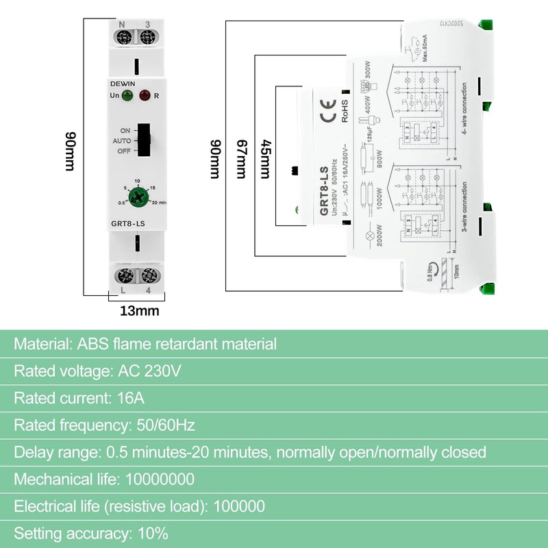 DEWIN Time Relay 230 V, GRT8-LS DIN Rails Stair Light