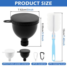 4 Pack Protein Powder Funnel Set Travel Protein Powder Container To Go with Carabiner & Cleaning Brush Shaker Bottles w/Protein Powder Workout Powder Supplement Funnel(SIZE:150ml)