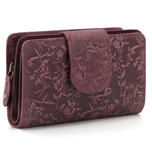 ekavale Ladies Floral Pattern RFID Protection Leather Multi Pocket Tri