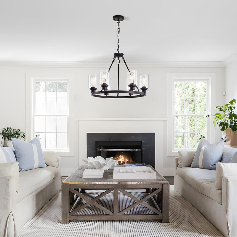 OTeedo 6-Light Farmhouse Wagon Wheel Chandeliers for Dining Room,24" Black