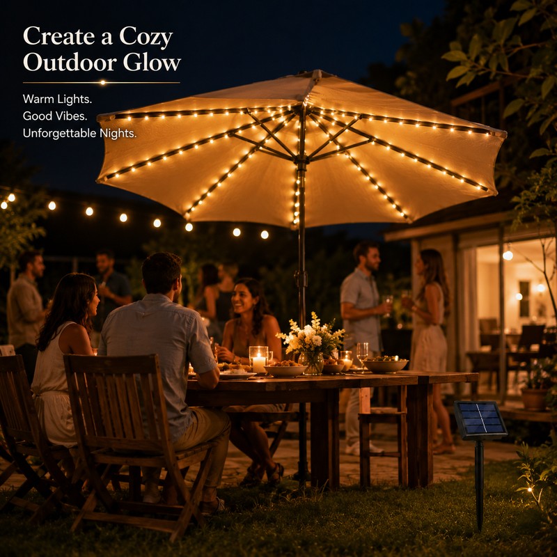 Solar Umbrella String Lights for Outdoor Décor – 104 LED