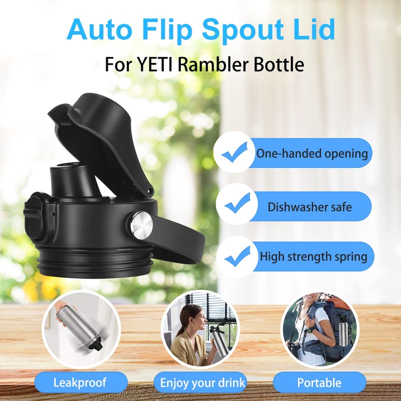 BIJISI Auto Spout Lid for YETI Rambler Bottles, Fits 18/26/36/64