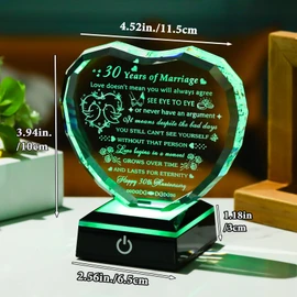 Arikyrist 30th Wedding Anniversary Crystal Heart Gifts for Couples Parents, Laser Engraved 30 Year Anniversary Crystal Keepsake Gifts for Wife Husband, Romantic 30 Years of Marriage Gift for Her Him