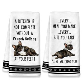 NEFMGEG Funny French Bulldog Kitchen Towels Set - Frenchie Gifts Dish Towels for Women, French Bulldog Decorative Hand Tea Towels for Bathroom Kitchen, Waffle Weave Microfiber(16×24 Inches Set of 2)