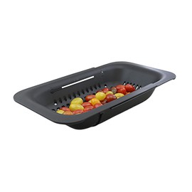 Over the Sink Extendable Colander Collapsible Plastic Fruit Vegetable Pasta Spaghetti Strainer Drainer Multi Purpose Basket for Kitchen BPA Free Food Grade Black