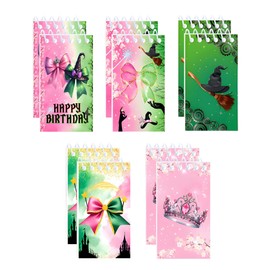 Koongso 10 Pcs Pink and Green Mini Spiral Notebooks, Witch & Princess Themed Party Favor Pocket Notepads for Birthday Party Supplies School Classroom Rewards