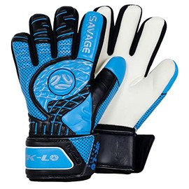 K-LO Goalkeeper Gloves: Savage Rise Goalie Glove - Blue Size 5 (Youth & Adult Sizes) - Finger Spine Protection for All Five Fingers to Prevent Injury & Improve Shot Blocking. Super Sticky Grip Palm.