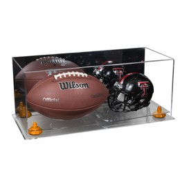 Better Display Cases Acrylic Full Size Football and Mini Helmet Display Case with Mirror Case, Orange Risers and Clear Base 19.25" x 8.25" x 8" (B47/A103)
