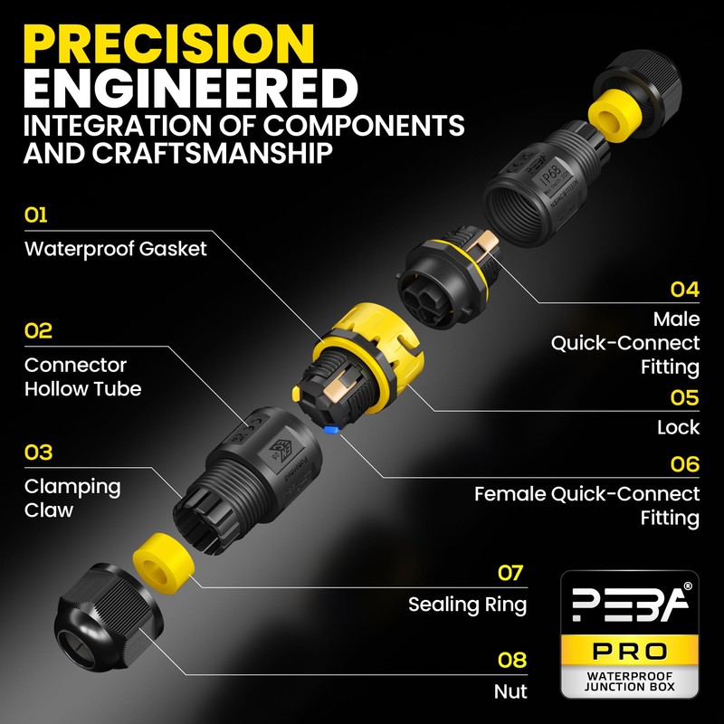 PEBA IP68 Waterproof Cable Connector, 3-Pin, Plug-in Waterproof Cable Connector,