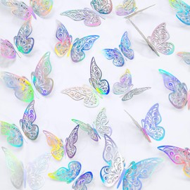 96 Pieces 3D Butterfly Wall Stickers, Butterfly Decorations, 3D Butterfly Stickers, Metal Paper Bedroom Stickers for Home