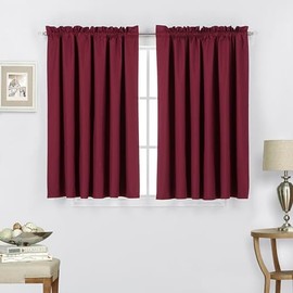 Madrista Home 2 Pc Rod Pocket 100% Blackout Window Curtain Panel Set, Burgandy, Window Bedroom, Living Room 52" W x 45" L