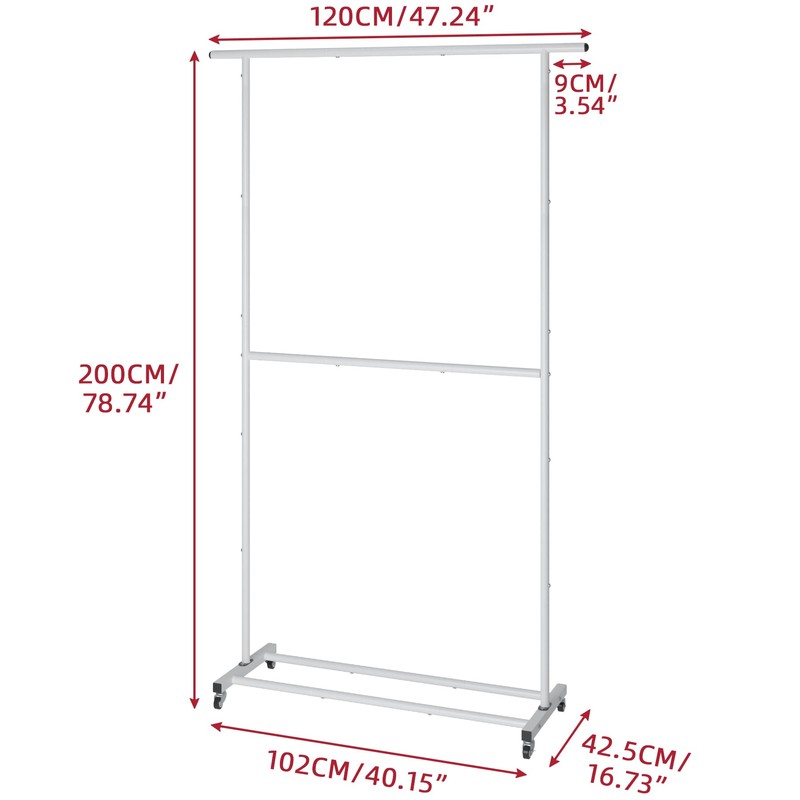 Sywhitta Double Rod Clothing Garment Rack, Rolling Clothes Organizer on