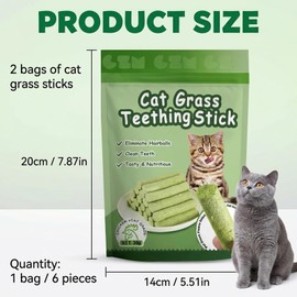 Cat Grass Sticks, 12pcs Cat Grass Teething Stick, Cat Grass for Indoor Cats, Freeze Dried Cat Chew Sticks for Cats, Edible Cat Treats for Teeth Cleaning and Hairball Removal