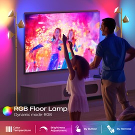 RGBCW Floor Lamp, 36W Color Changing LED Tree Floor Lamp, Stepless Dimmable Tall Standing Lamp with Remote & Touch Control, 2700K-6500K Modern Floor Lamps for Living Room, Bedroom, Gaming Room - Gold