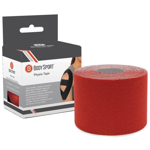 Body Sport Physio Tape, Kinesiology Tape to Support Muscles and Joints - 2 in x 33.5 yds - Red