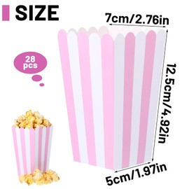 28 Pcs Pink Popcorn Boxes for Party, Popcorn Bucket Pink Treat Candy Boxes Containers for Movie Theater, Carnival Circus Party, Birthday Popcorns Supplies