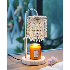 Candle Warmer Lamp with Timer Dimmer and 3 Bulbs, Candle Lamp Warmer with Marble Base for Adjustable Height, Crystal Candle Lamp for Jar Candles, House Warming Gifts Home Room Decor, Silver