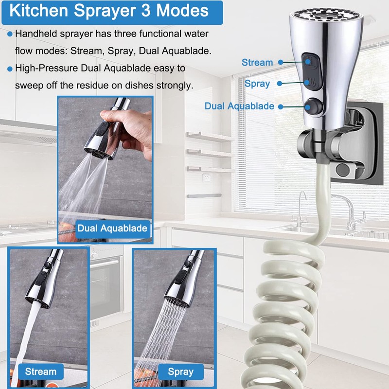 Kitchen Faucet Sink Sprayer Attachment,3 Function Sink Sprayer Replacement Head
