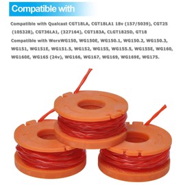 Poweka WA0004 Trimmer Spool Line Compatible with Qualcast WORX Lawn Trimmers Replace CGT183A CGT18LA1 WG180 WG150 WG152 WG153 WG163 WA0010 Trimmer Spools