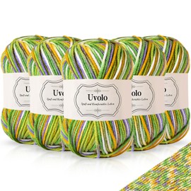 Uvolo 250 g (5x 50 g) Multicoloured Hand Knitting Crochet Yarn, Colourful Gradient, Rainbow Acrylic Cotton Wool Yarn for Knitting, Crochet and Crafts, 28 Green Yellow