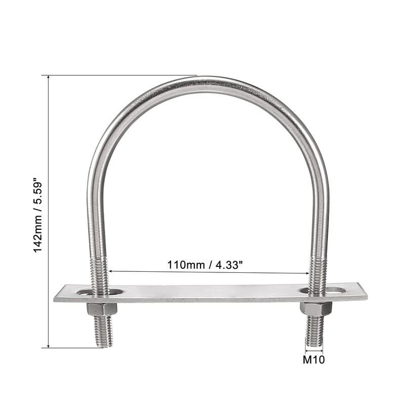 sourcing map Round U-Bolt 4.33"(110mm) Inner Width 142mm Length Steel
