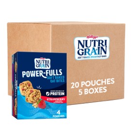 Nutri-Grain Power-Fulls Soft Baked Oat Bites, Protein Snacks, Whole Grain, Strawberry (5 Boxes, 20 Pouches)