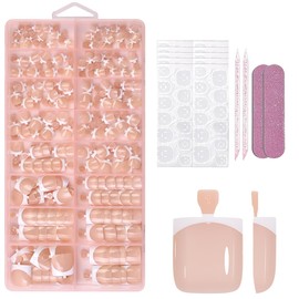 160Pcs White French Tips Press on Toenails Short Square Fake Toe Nails with French Tips Design Reusable Acrylic False Toenails Nude Artificial Glue on Toenail for Women Nail Art Decorations