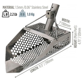 CooB Upgraded Beach Sand Scoop Metal Detector Hunting Tool PRO Series Shark 710. Stainless Steel 1.5mm. Mixed Hexahedron 7-10mm Holes. Light and Strong Metal Detecting Tool