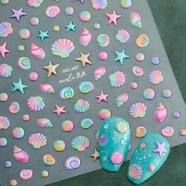 2 Sheets Starfish Nail Art Stickers Summer Nail Stickers 5D Embossed Self Adhesive Nail Decals for Nail Art Colorful Beach Shell Nail Design Summer Nail Art Supplies Decoration for Women and Girls