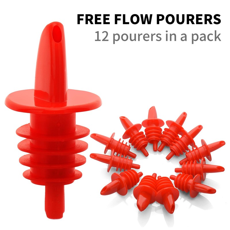 Plastic Liquor Bottle Pourers red- 12 Pack Classic Bottle Pourers