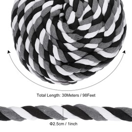 PATIKIL 1 Inch x 100 Feet Natural Twisted Cotton Rope, 3 Strand, Black Gray White