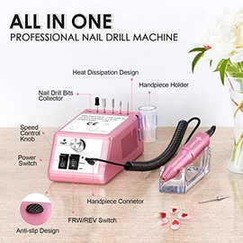 Professional Finger Toe Nail Care Electric Nail Drill Machine Manicure Pedicure Kit Electric Nail Art File Drill with 1 Pack of Sanding Bands (Pink)