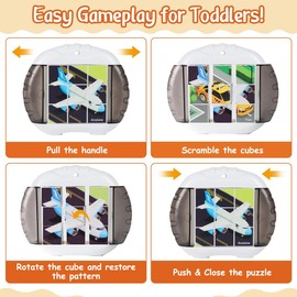 Sanfant 3D Rotating Puzzles for Toddlers 3 4 5 6 with Lanyard Travel Toys for Toddler on Airplane Activity Toy for Kids, Fine Motor Skill Toy, Birthday for Boys & Girls(Transportation)