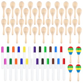 BOUBONI 40Pcs DIY Wooden Maracas for Kids, Mini Maracas for Mexican Fiesta Party Favors with 24Pcs Multicolor Pens, Cinco De Mayo Party Supplies