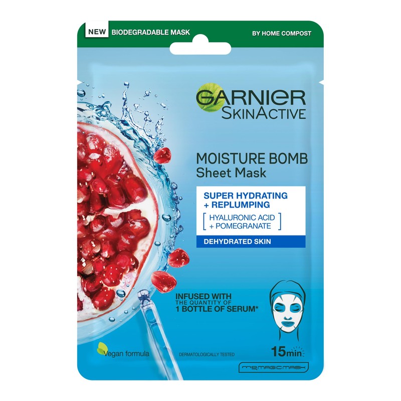 Garnier Moisture Bomb Pomegranate and Hyaluronic Acid Sheet Mask, Super