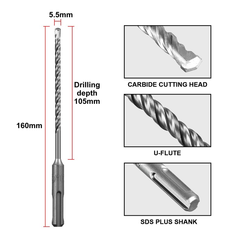 SALI 10PCS SDS Plus Rotary Hammer Drill Bit Concrete Drill