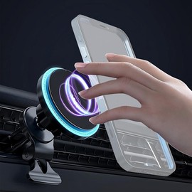 Magnetic Car Phone Holder, Multifunctional Car Phone Holder with Ambient Light, Navigation Bracket with Wireless Charging Function for Car - Color: Blue, Specification: 1 Count