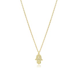 Vanbelle 18K Gold Plated Jewelry - Hamsa Pendant Necklace with Cubic Zirconia Stones - Elegant Handcrafted for Women - 16" Long + 2" Extender