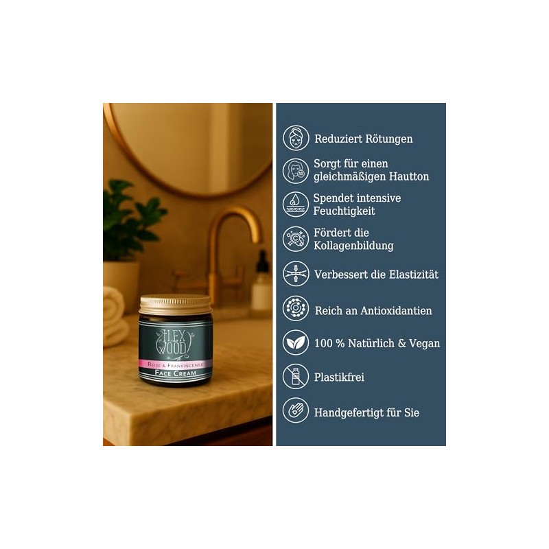 Rose and Frankincense Face Cream 100% Natural Vegan Moisturising Anti-Ageing