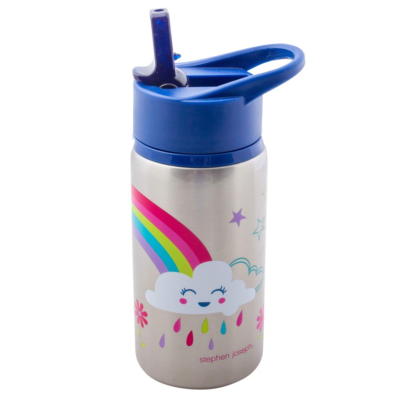 Stephen Joseph Stainless Steel Water Bottles, 18 OZ, Straw lid,
